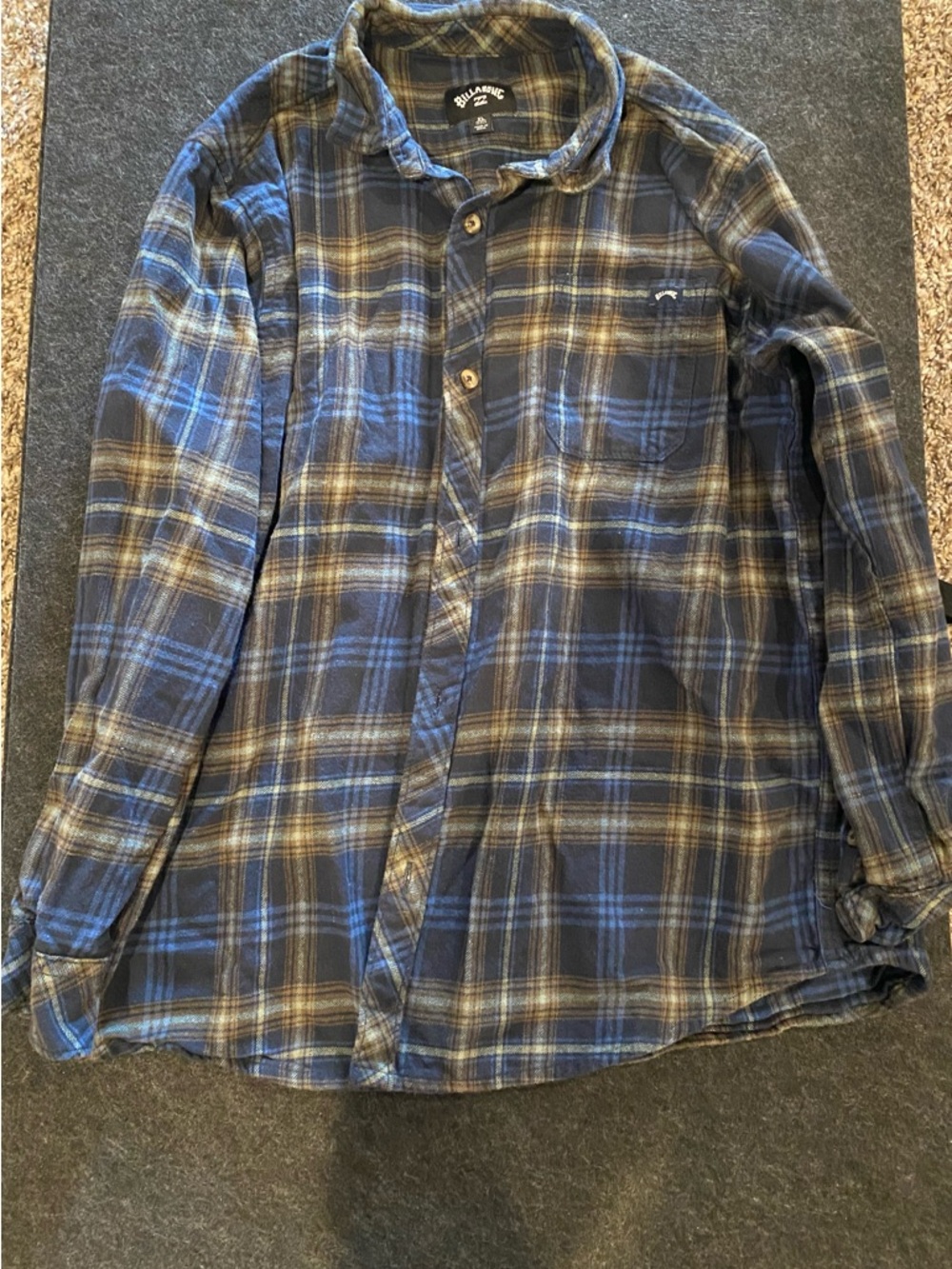 Billabong Blue and Brown Plaid Flannel Shirt
